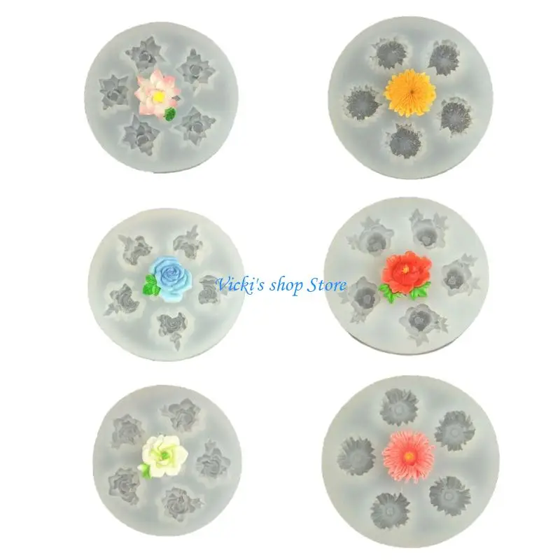 

6 Flower Silicone Mold Set Heat Resistant Sturdy For Baking Resin Crafts Chocolate Decorations