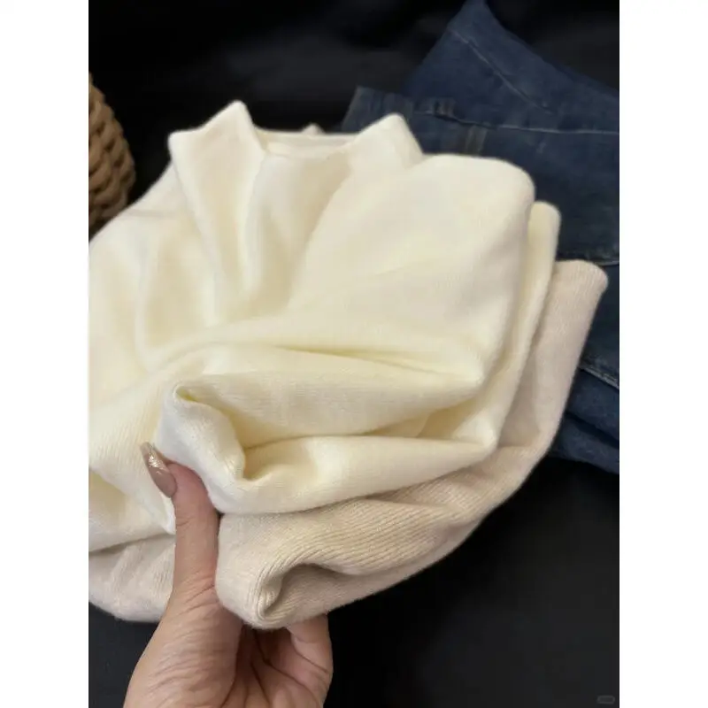 Suéter con cuello simulado, ropa interior con capucha para mujer, prendas de punto para otoño e invierno, camisetas nuevas minimalistas suaves y pegajosas, capa Base, ropa para mujer