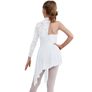 Modernes Tanzkleid für Mädchen, eine Schulter, modernes lyrisches Tanzkleid, asymmetrische Spitzen -Spitzen -Ballett, künstlerische Skating -Tot für Kinder 8 Hauptverkaufsfakten - №1