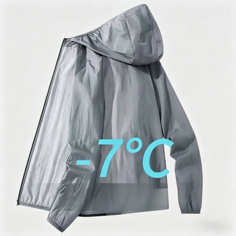 Men's Summer Thin Sun Protection Jacket Outdoor Zipper Hooded Loose Casual Outerwear UV-proof Breathable Quick Dry Cycling Coats