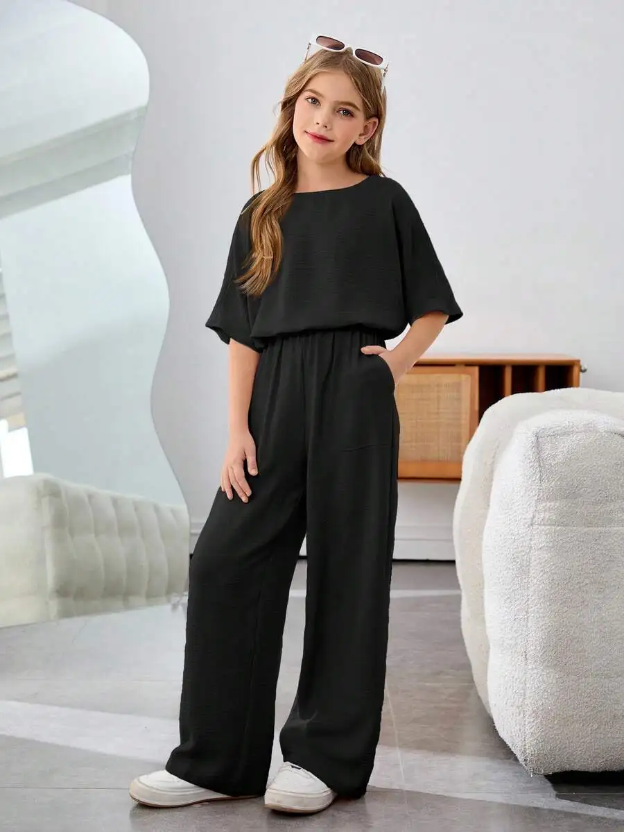

Casual Solid Color Round Neck Short Sleeve Two Piece Set