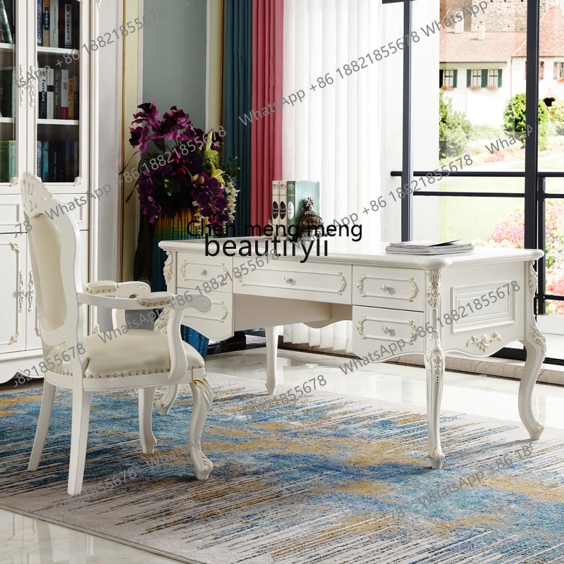 

European-style desk luxury computer desk bedroom writing solid wood desk study furniture