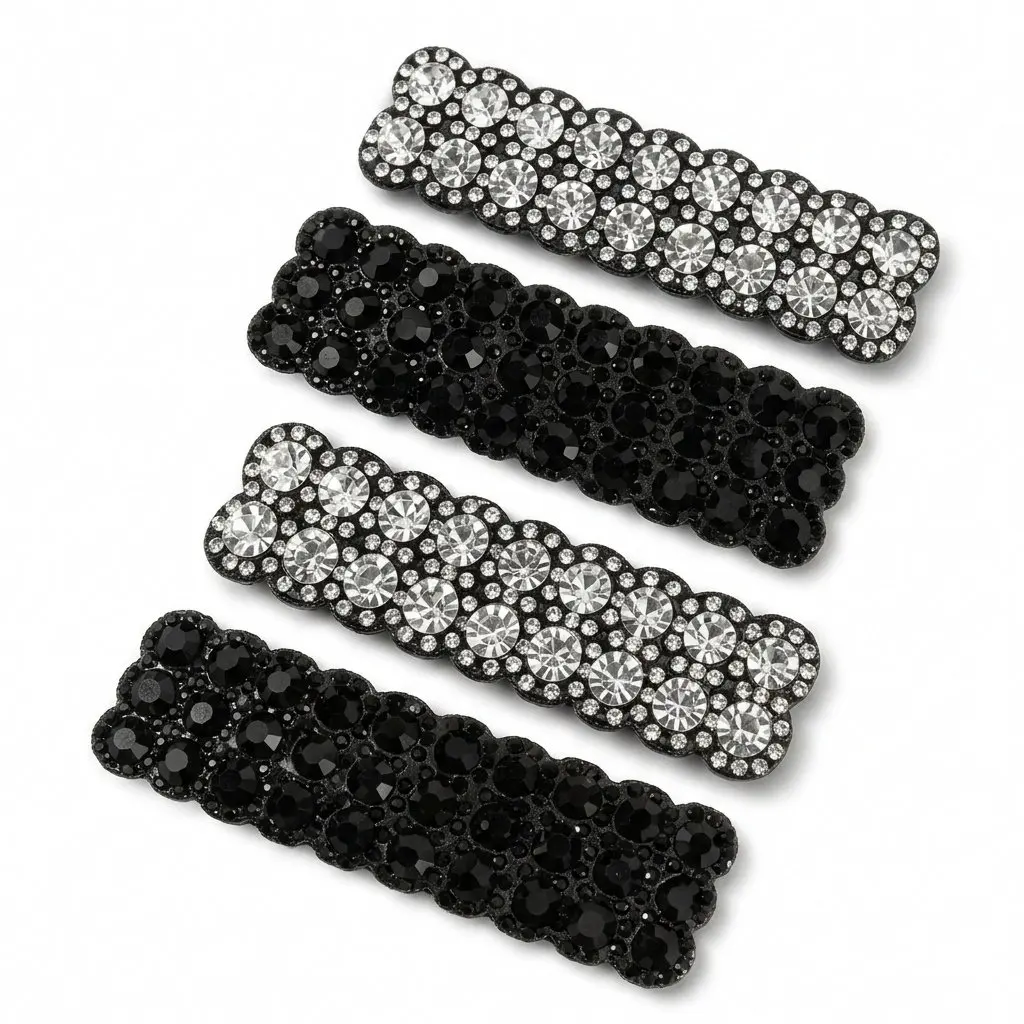 4Pcs Rhinestone Hair Clips Rectangular Snap Design Shiny Crystal Barrettes for Women Girls Bridal Wedding Fancy Hair Styling