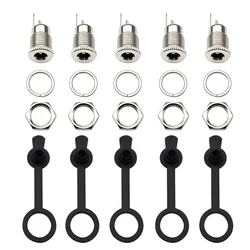 5Pcs DC-099 5.5 x 2.1mm DC Power Female Socket Jack Panel Mount Connector 5.5*2.1mm Metal DC Jack Adapter and Waterproof Cap