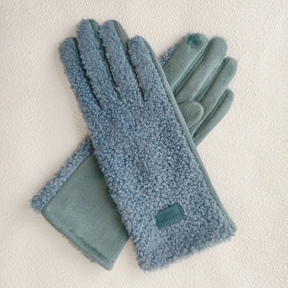 Fashion Imitation Fleece Keep Warm Gloves Windproof Cold Proof Full Finger Gloves Touch Screen Thickened Mittens Winter