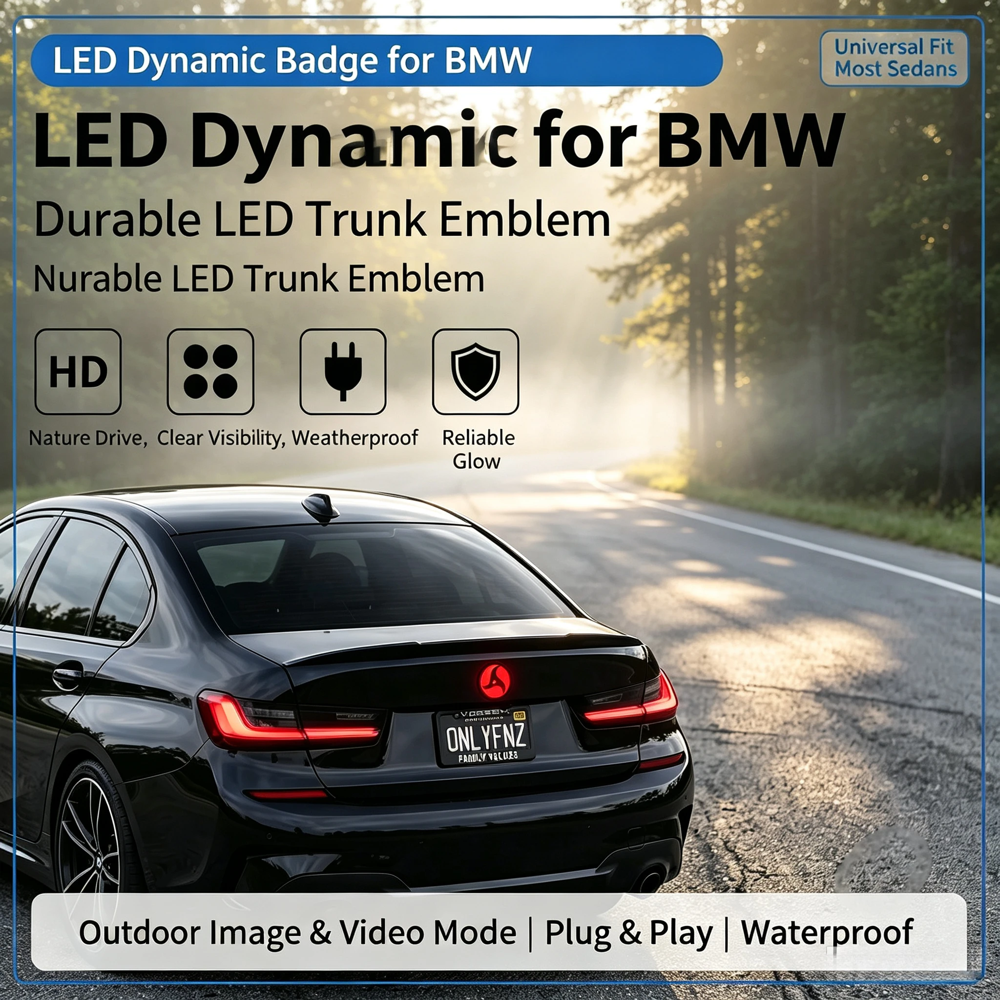Светодиодная динамическая эмблема для BMW с дистанционным управлением, многорежимным HD-дисплеем, настраиваемым логотипом для заднего багажника, модификация экстерьера автомобиля.