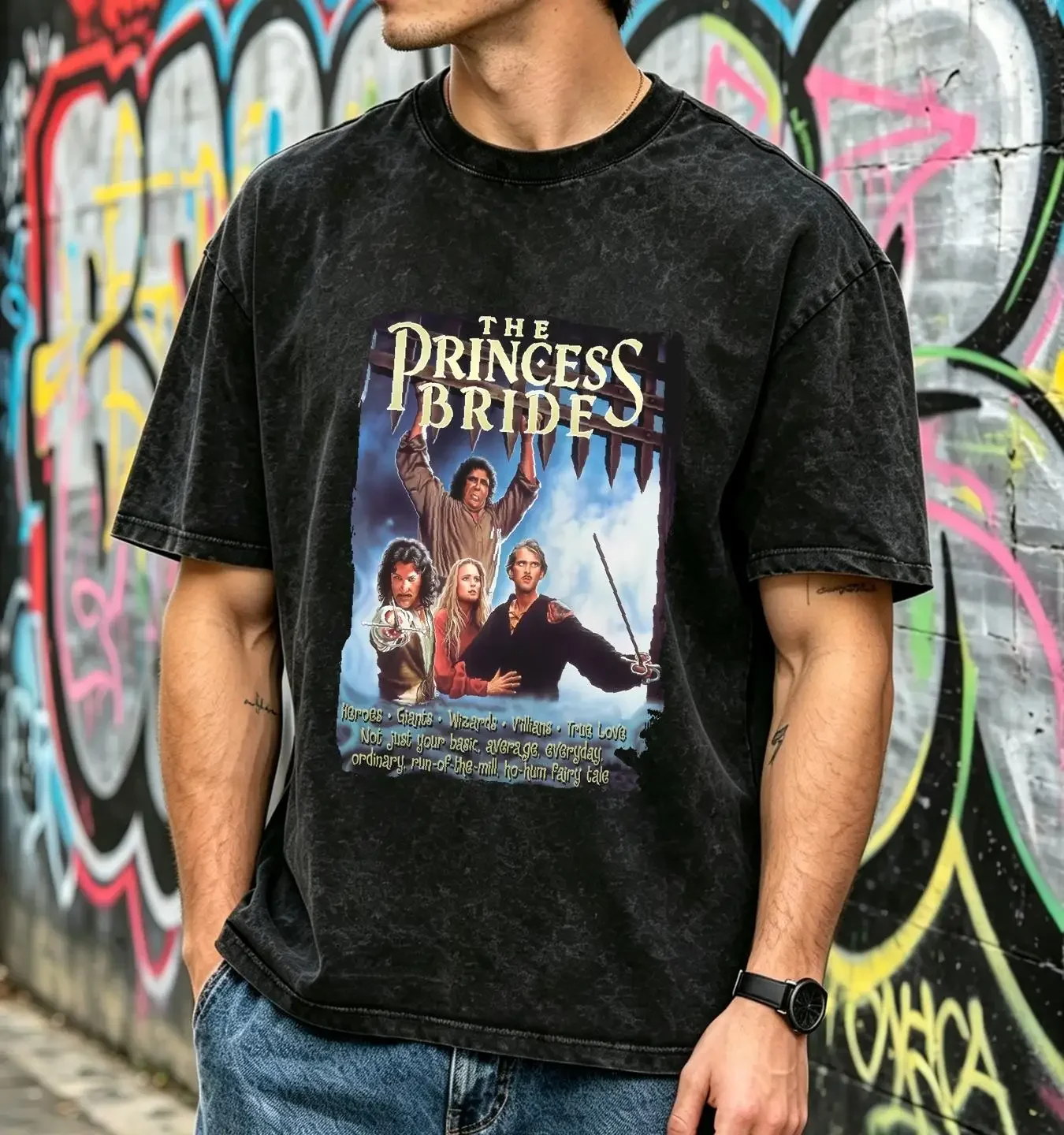 washed T Shirt The Princess Bride Alt Poster Mens Licensed 80s Movie Light Blue vintage Washed homme Casual graphic Slightly
