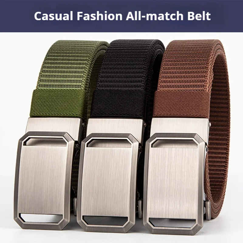 Cross border hot selling foreign trade men's belt, high-quality canvas pants belt, toothless automatic buckle gift belt