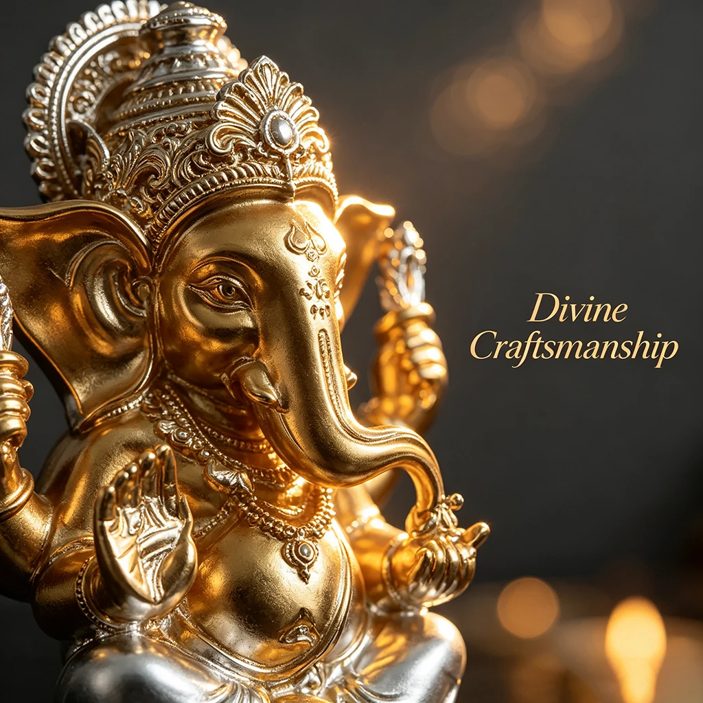 Goldene Ganesha-Statue aus Kunstharz, Hindu-Elefantengott-Figur, Glücksbringer-Dekoration für Zuhause, Wohnzimmer, Büro, Meditationsraum, Geschenk – Detail 2