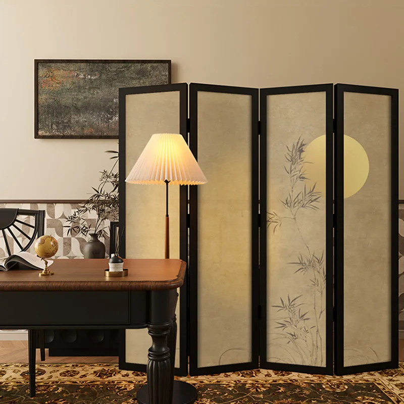 Modern new Chinese Zen bamboo folding screen partition decoration guest dining room bedroom entrance solid wood folding screen