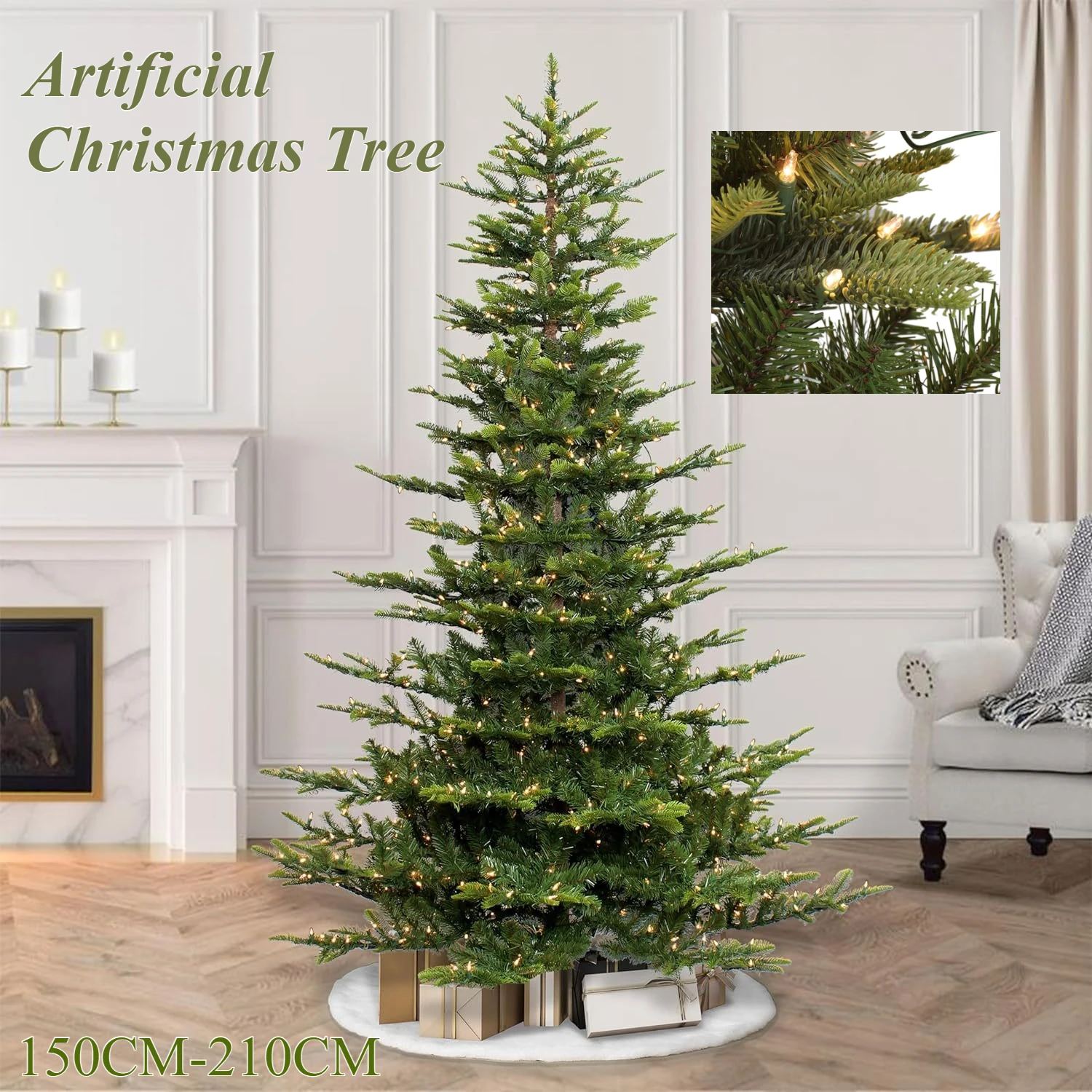 

Artificial Christmas Tree 150CM-210CM Large Encrypted Christmas Tree with Lights Family Party Christmas Atmosphere Decoration