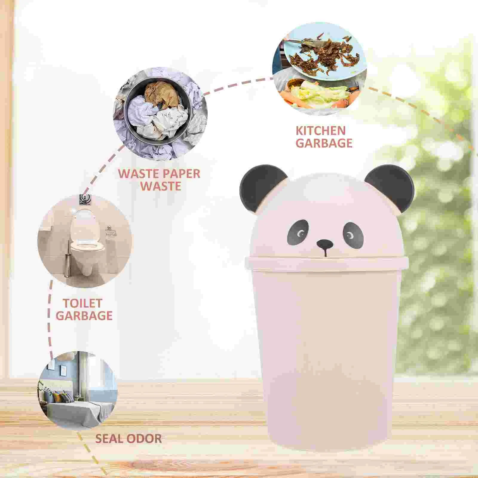 ถังขยะแพนด้ากลางแจ้งพร้อมฝาปิดการ์ตูนมินิตกแต่งถังขยะฝาปิดสําหรับภายนอกReusable Officeพลาสติก