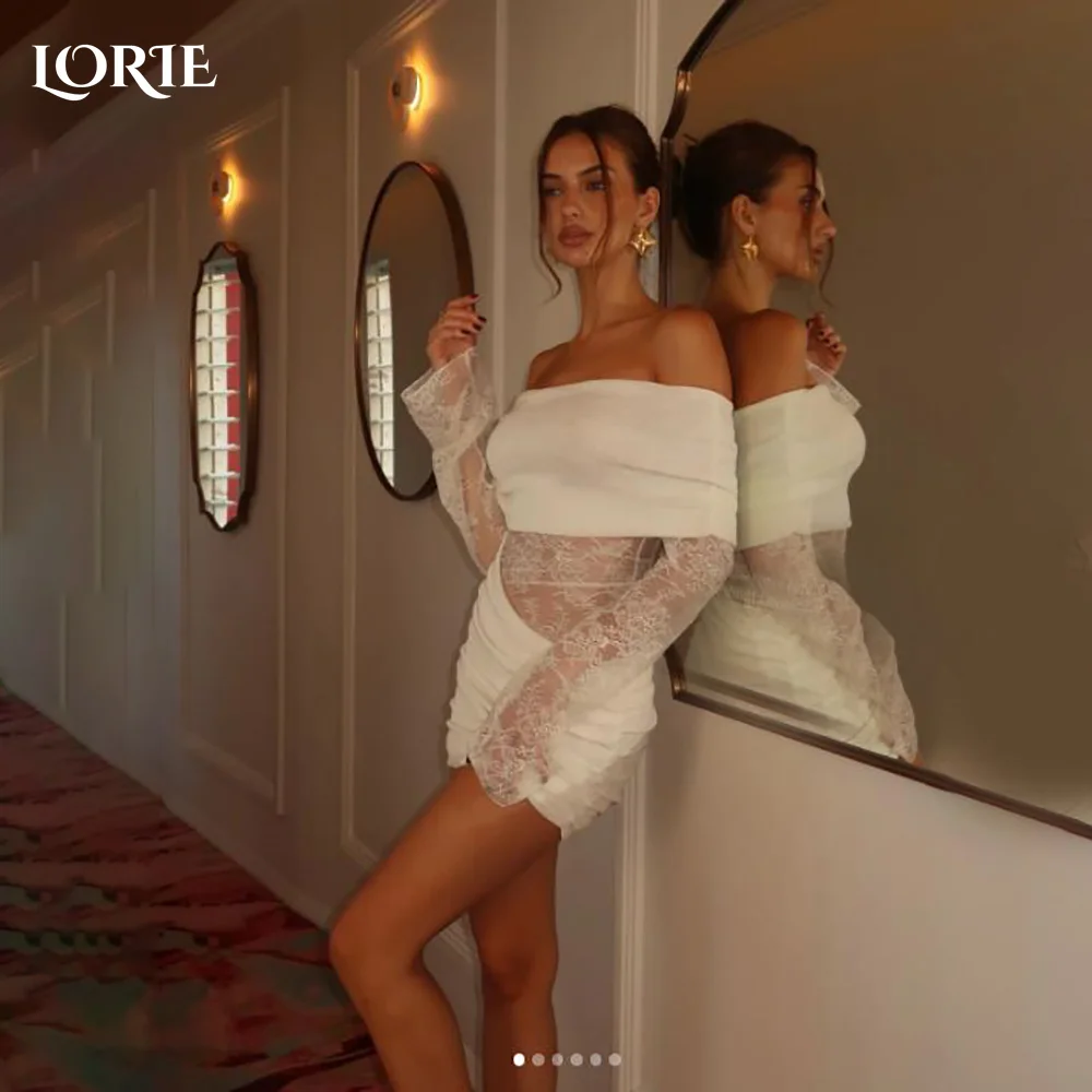 

Винтажное кружевное короткое свадебное платье LORIE в стиле русалка с жемчужными аппликациями, без бретелек, с корсетом, мини-платье для невесты, платье принцессы, на заказ