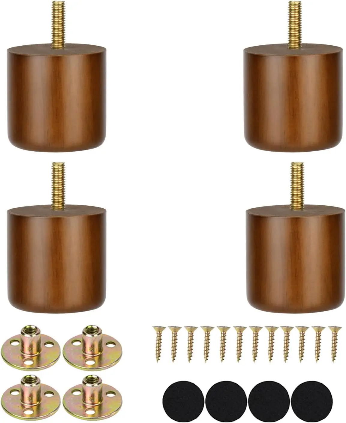 Juego de 4 patas de muebles de madera de 2 pulgadas, Mini patas de repuesto pequeñas con perno M8 preperforado para tocador otomano, silla corta Soli