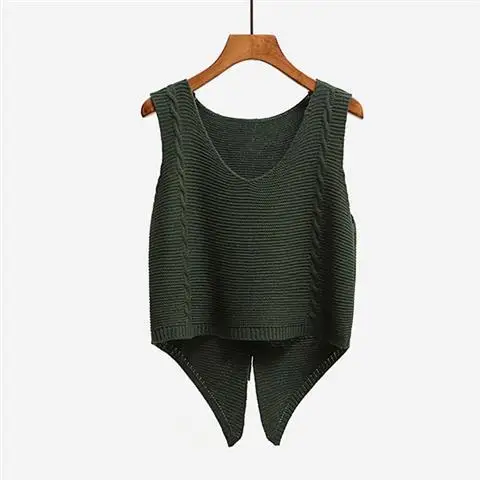 Spring Autumn New Female Sweater  Knitted Vest College Student Girls Short Pullover Sweet Top Clothing Swallowtail Vest Black