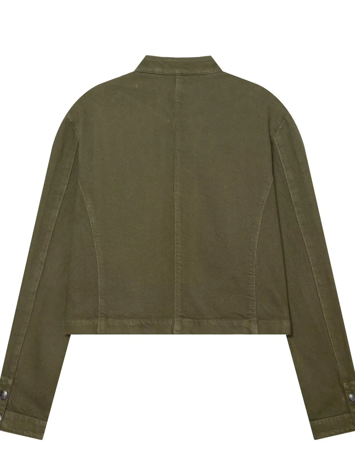 Women's Retro Military Green Short Jacket Coat Stand Collar Double Row Buttons Autumn Top Polyester Fiber Long Sleeve