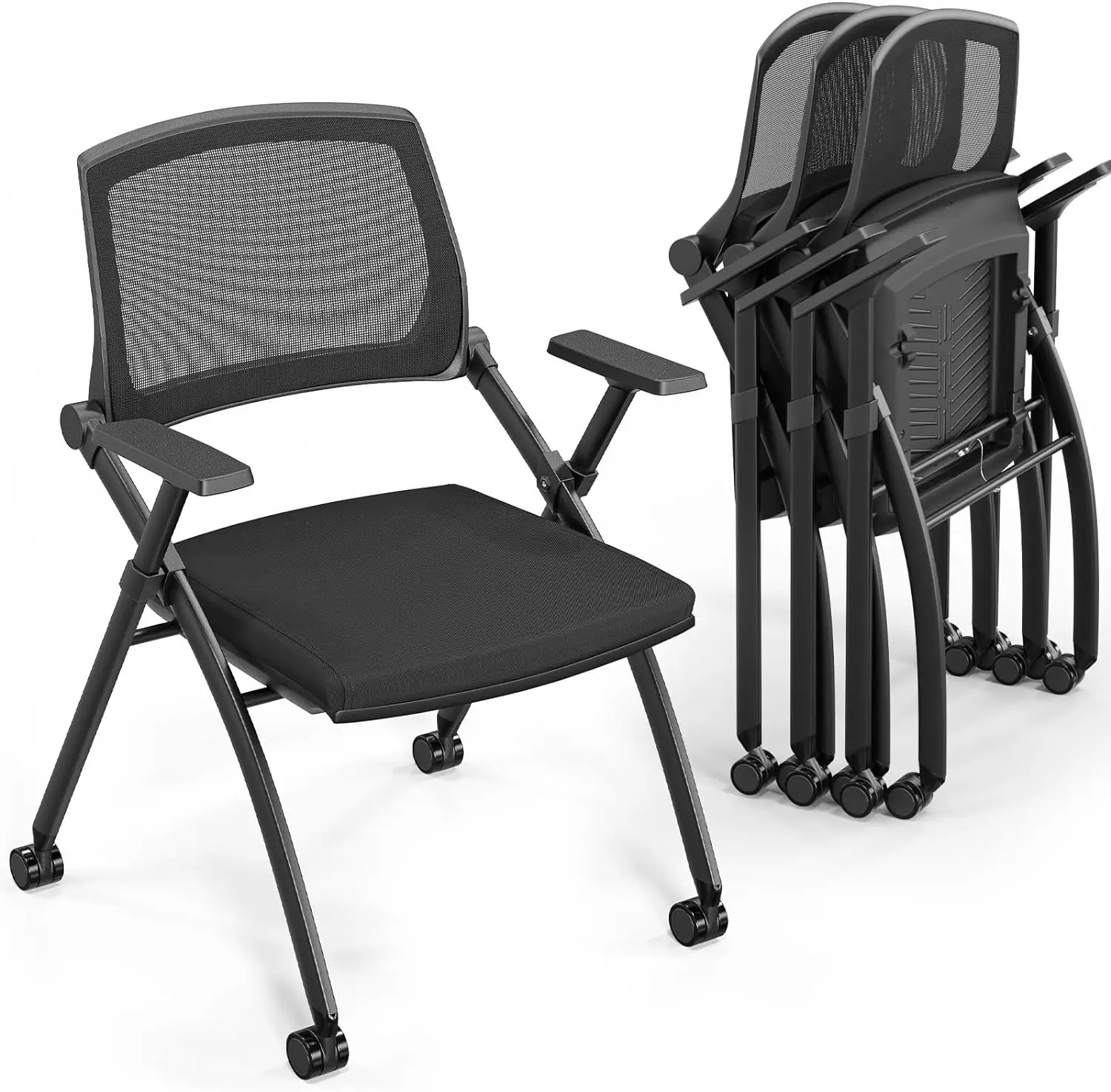 Vingli 4 Pack Stackable Conference Room Chairs With Wheels, Folding Office Chair With Rebound Back, Padded Seat For Training