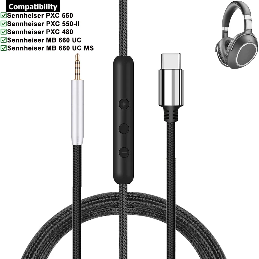 2.5 مللي متر إلى USB نوع C مضفر OFC ملحق تمديد كابلات الحبل سلك ل Sennheiser PXC550 PXC480 PXC 550 480 MB660 MB 660 UC MS سماعات