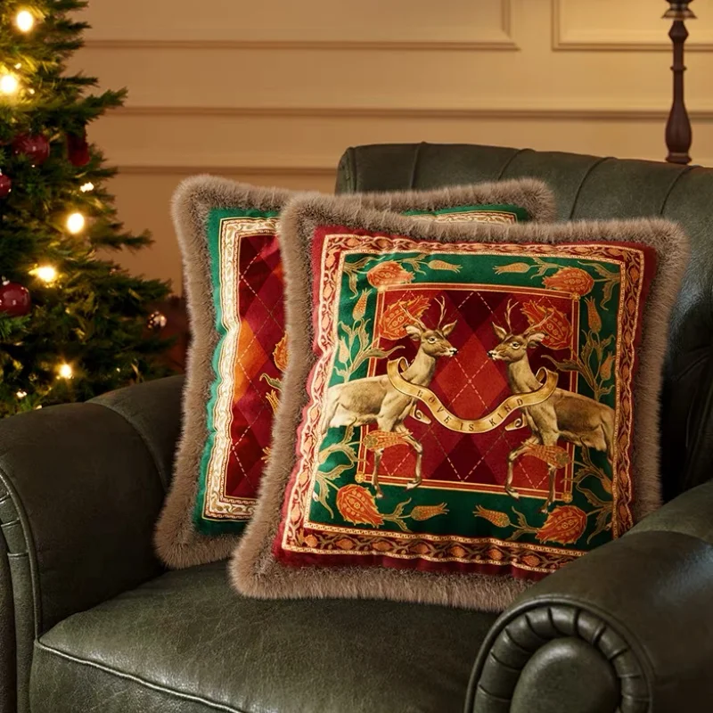 Deer Pillows Luxury Blue Joyful Red Cushion Case American Style Decorative Pillow Cover For Sofa Chair Home Decorations