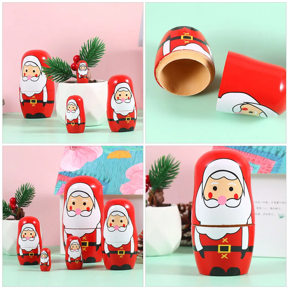 1 Set Of Wooden Christmas Santa Claus 5-Layer Nesting Russian Handicraft For Kids Xmas Present Home Decor Party Decoration Wood