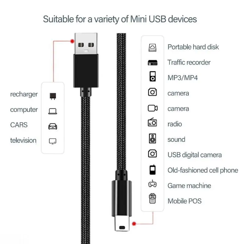 D08B Mini USB Velocidade Rápida Mini USB Transferência Velocidade Rápida Trançado Nylon para
