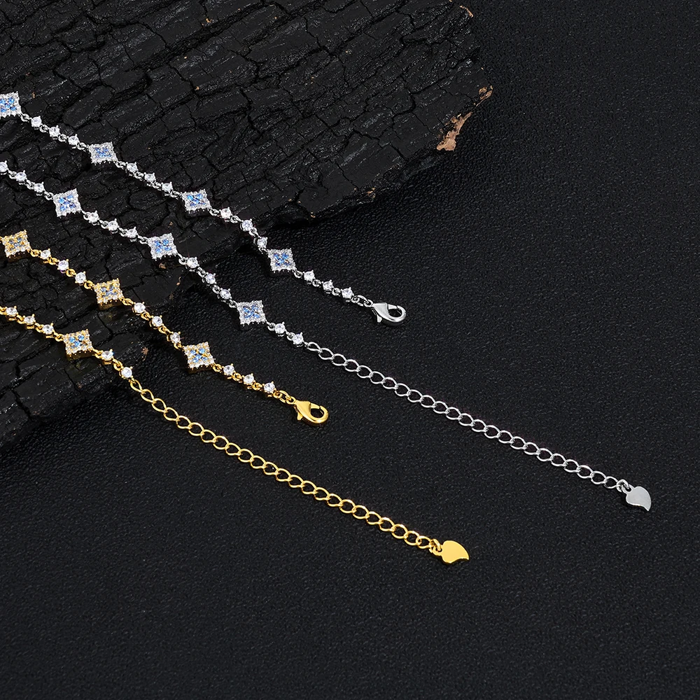 HHIOK Copper Zircon Tennis Bracelet for Women Blue Square CZ Iced Out Gold Silver Color Luxury Hip Hop Jewelry - view 3