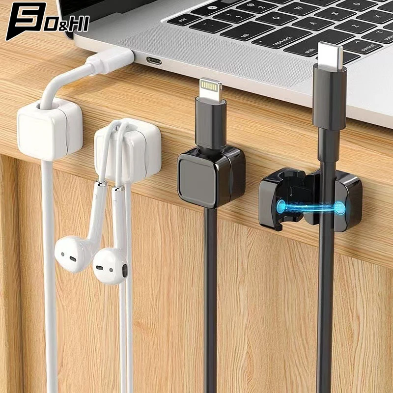 Magnetic Cable Organizer Cables Clips Adjustable Cord Holder Under Desk Cable Management Wire Keeper Home Office Kitchen Gadgets