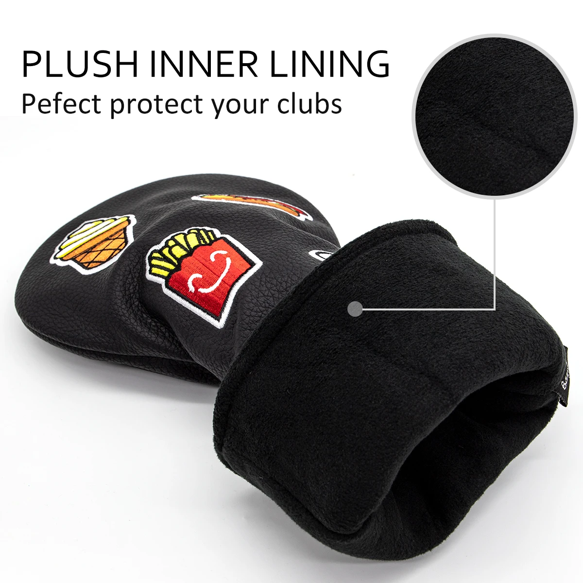 Golf Club Headcovers for Driver Fairway Hybrid Wood Head covers Hamburger Design #1 #3 #5 Woods Headcover Black  PU Premium