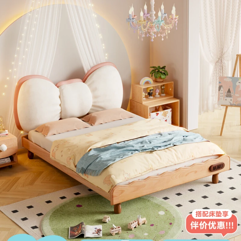 

Bow knot solid wood children's bed girl princess bed bedroom minimalist modern beech wood children's room girl single bed