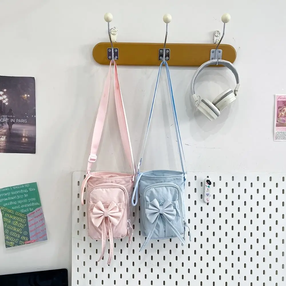 

Nylon Rope Bow Drawstring Crossbody Bags Coin Pouch Casual Nylon Shoulder Bag Korean Style Solid Color Mobile Phone Bag Travel