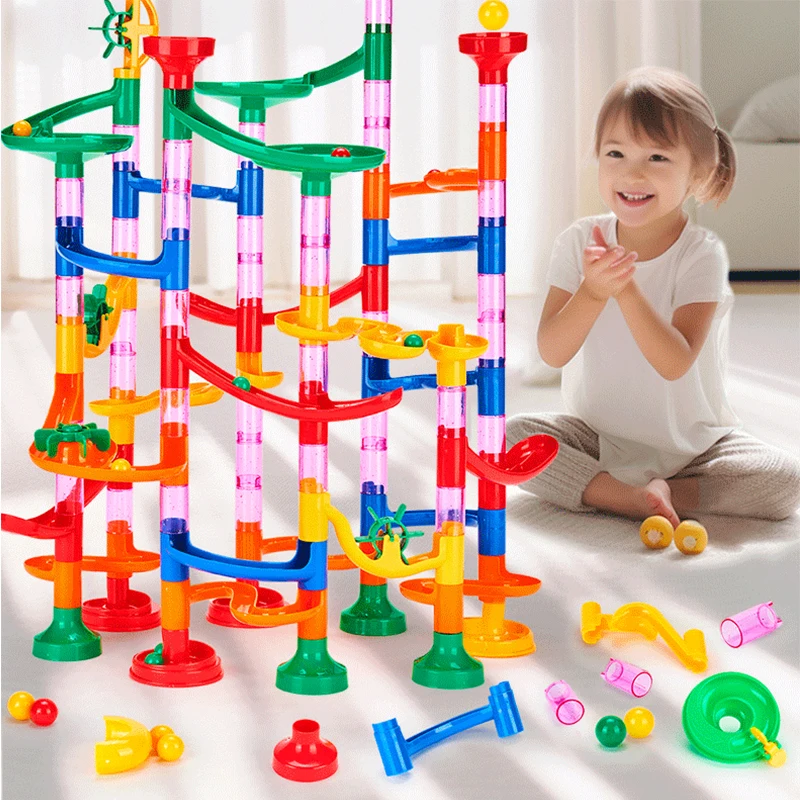 

80pcs Building Blocks Marble Run Race Track Building Blocks Kids 3D Maze Ball Roll Toy Children DIY Marble Run Race Coaster Set