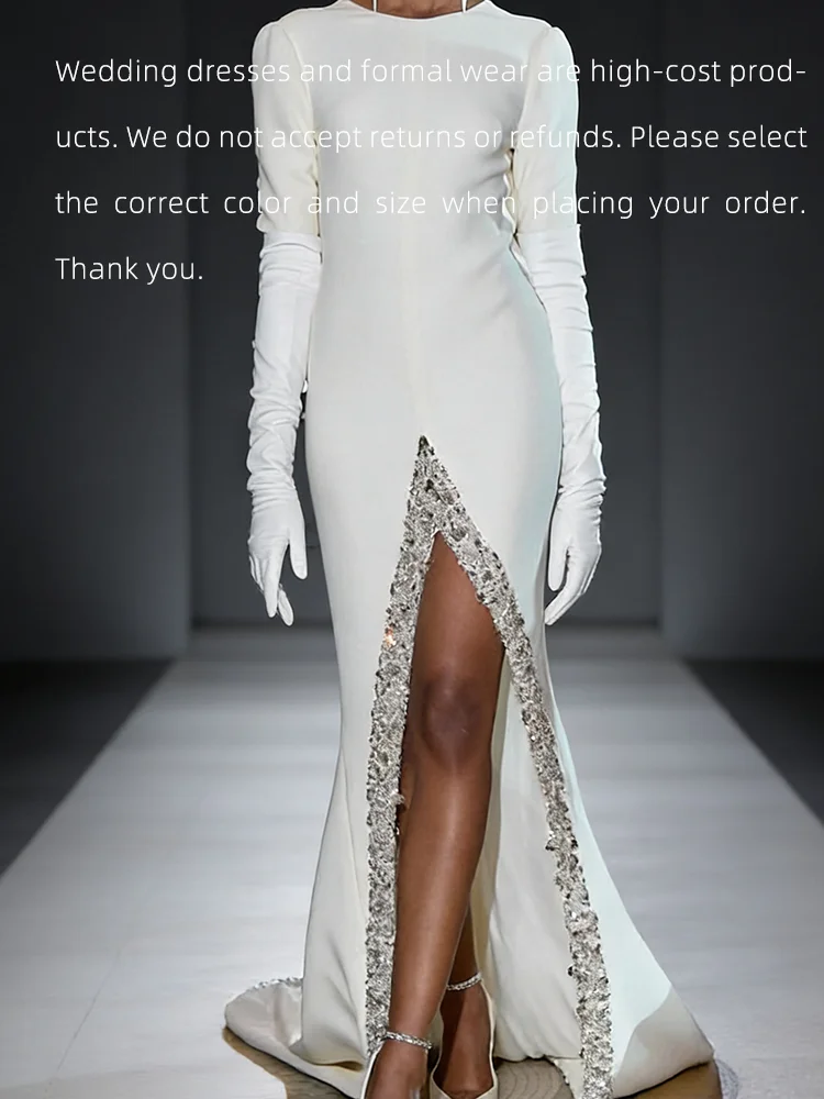 Elegant O-Neck Half Sleeve Beads Sheath Floor Length Formal Evening Dresses Birthday Party Prom Gowns Customized