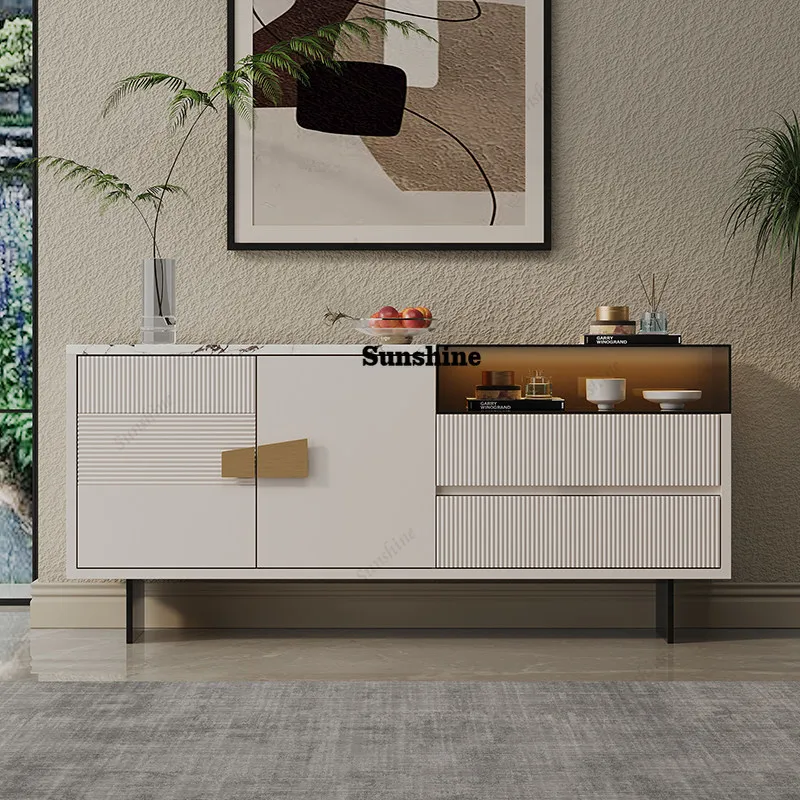 

Italian light luxury style marble chest of drawers living room with light glass cabinet against the wall