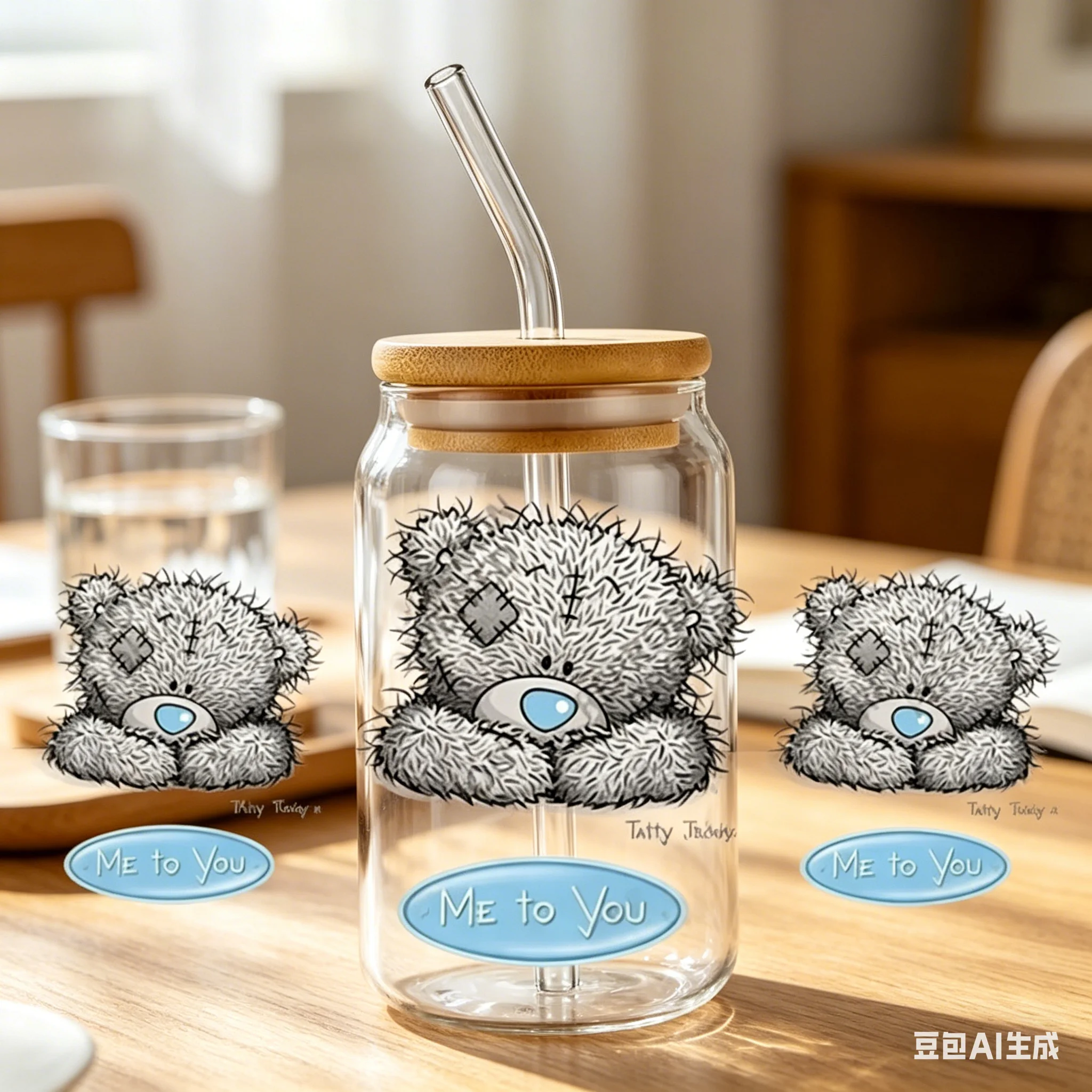 3D Cartoon bear doll UV DTF Transfer Sticker Teddy bear doll Themed For The 16oz Libbey Glasses Wraps Cup Can DIY Waterproof