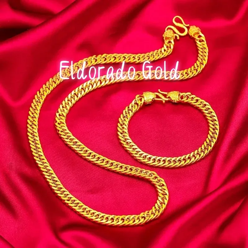 

Мужское плоское колье Eldorado Gold 8 мм, 24K (AU999) | Ажурная механическая цепь, с микродиамантами, светящаяся, с магнитом