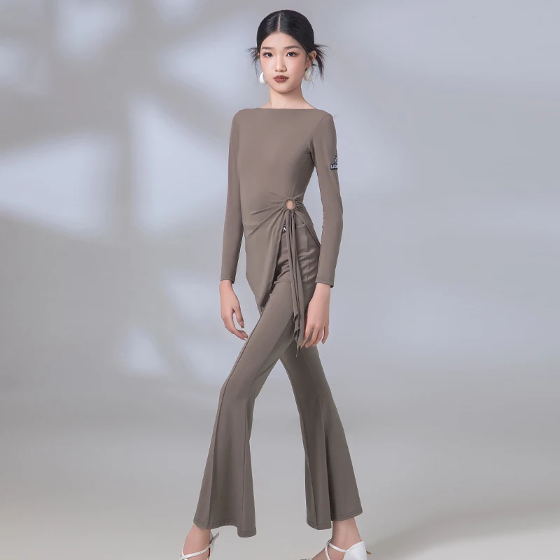 2024 เด็กเต้นรําละตินเครื่องแต่งกายสาว Samba Cha Cha เต้นรําฝึกเสื้อผ้า Tango Waltz เสื้อแขนยาวกางเกงแยกชุด VBH929