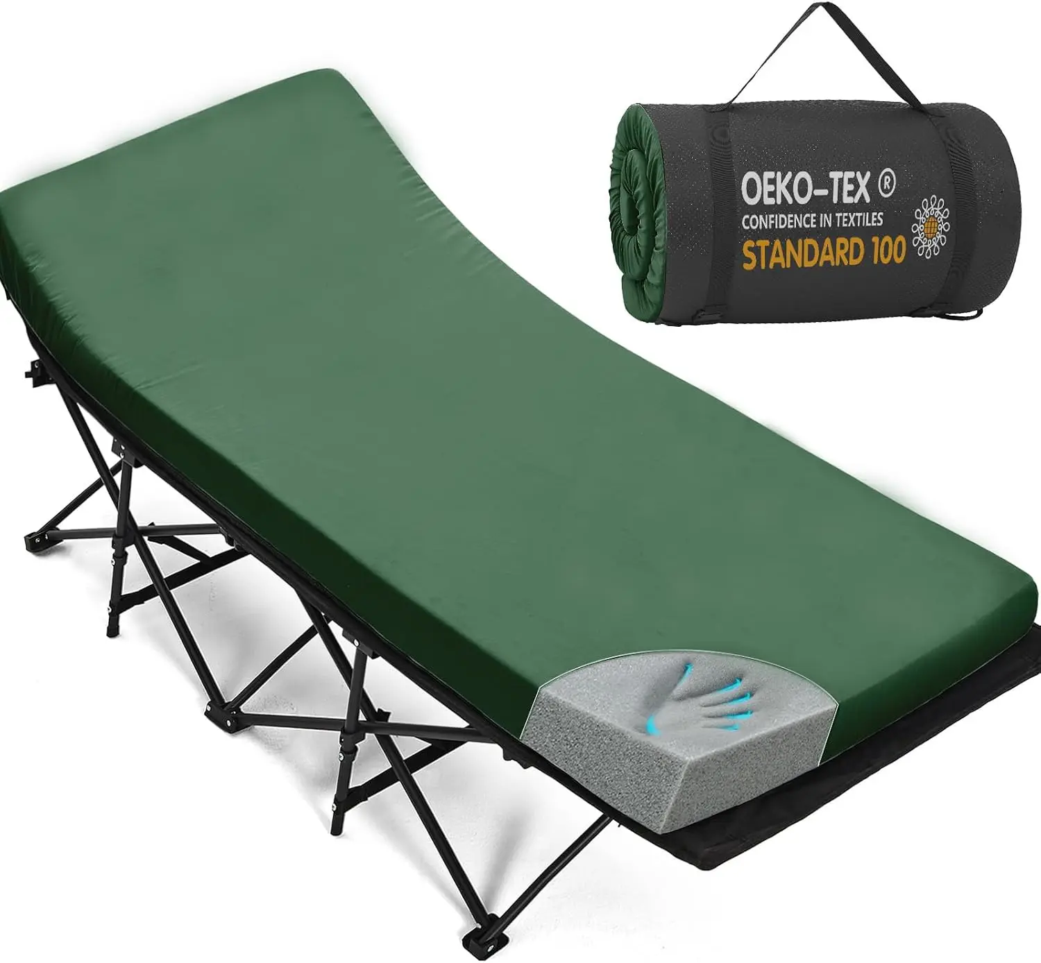 Camping Cot Pad 2 Inch Memory Foam, Camping Pad for Folding Cot and Foldable Cot, Portable Roll Up Camp Gear for Car Camping Tra