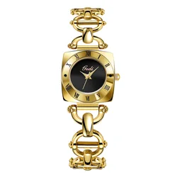 Vintage Women Quartz Watch Square Dial Roman Numerals Watches Ladies Luxury Wristwatch Classic Black Small Gold Bracelet Clock