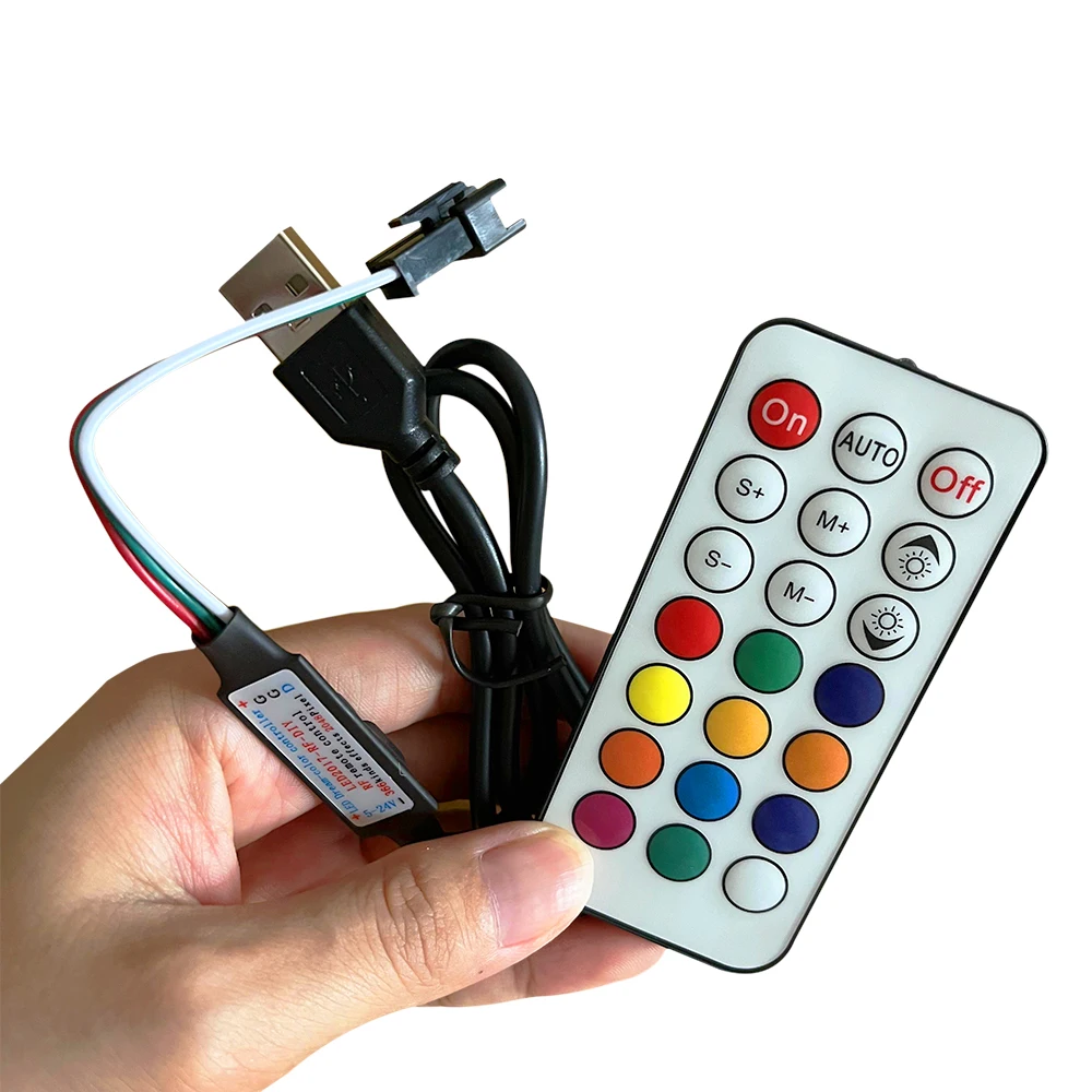 21Key Mini Led Pixels Controller USB RF Remote Full Color With 366Mode For WS2812 SK6812 5050 RGB Strip Light Ring Panel DC5-24V