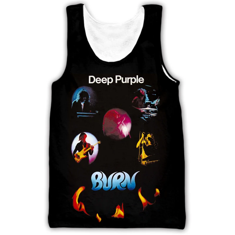 Deep Purple Band 3D Printed Tank Tops Men\'s Fashion Streetwear Oversized Sleeveless Tank Top Bodybuilding Gym Vest Man Clothing