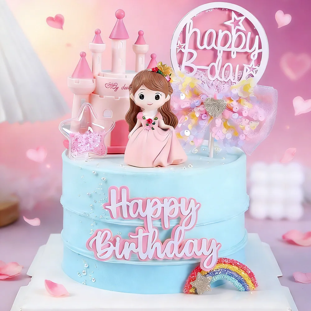 Adorno de Pastel de Princesa de Cuento de Hadas, Castillo de Cumpleaños, Príncipe, para Niñas, Decoración de Pastel para Fiestas de Cumpleaños Infantiles