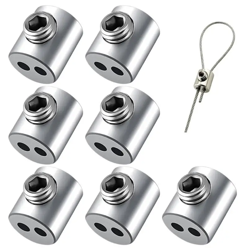 New 5PCS Steel Wire Rope Clamp Stainless Steel Cable Hanging Clip Double Hole Adjustable Screws Fixed Hardware Accessories