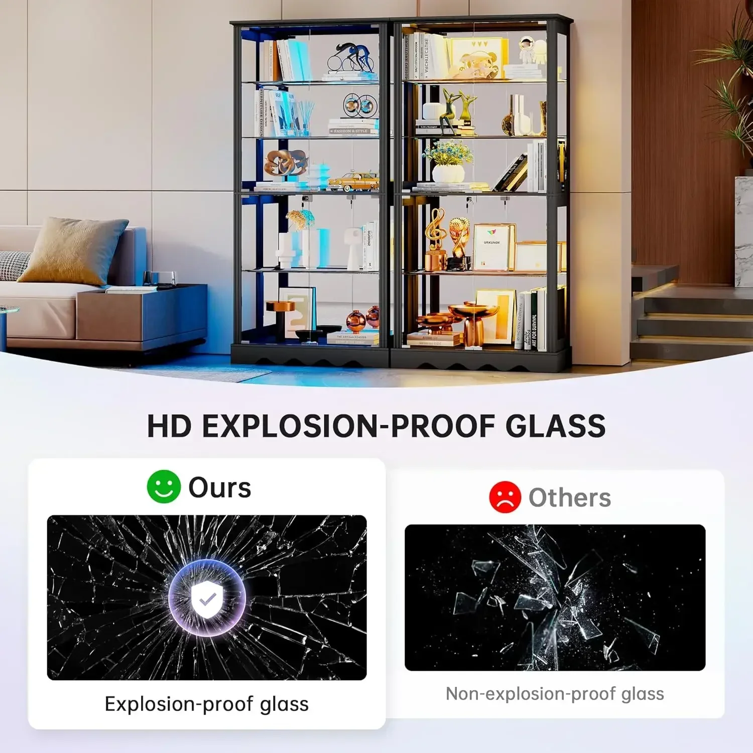 Tall Glass Door Display Cabinet With Rgb Led Lights For Collectibles