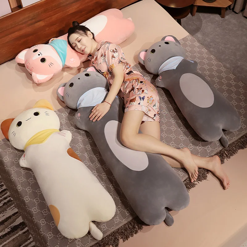 70~130cm Cartoon Cats Long Pillow Stuffed Soft Cartoon Animal Bolster Plushie Sleeping Leg Support Cushion Peluche Birthday Gift