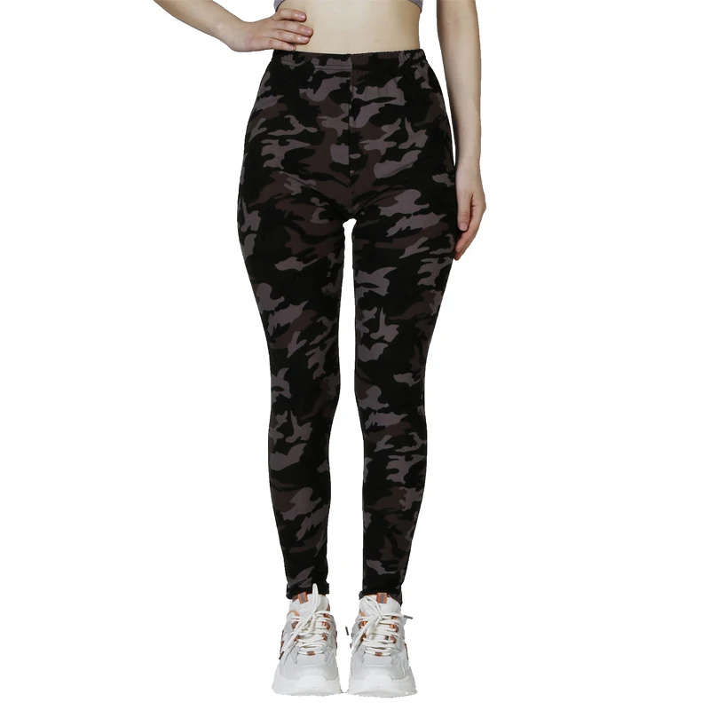 PD112 Camo Light Coffee Printed White Gray WOMEN\'S Casual Sports Leggings with High Elasticity, Slim Fit, and Tight Cropped Pant