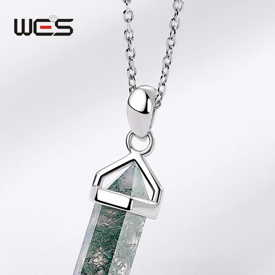 قلادة بدلاية من الفضة الإسترليني للنساء ، حجر طبيعي ، عقيق طحلب ، منشور سداسي الشكل ، هدايا حفلات ، بيع بالجملة #3