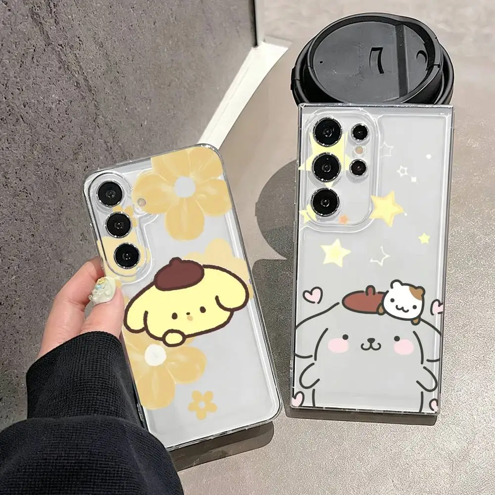 Cartoon P-Pompompurins Cute  Phone Case For Samsung S25,S24,S21,S22,S23,S30,Ultra,S20,Plus,Fe,Note,10,9,5G Transparent