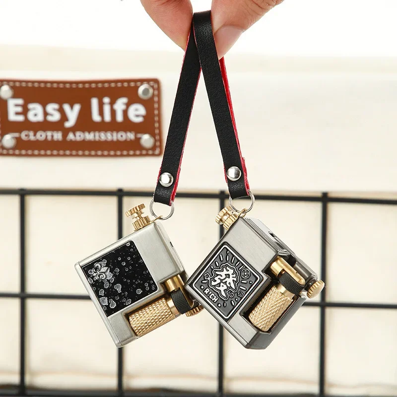 

2025 Pure Copper Square Vintage Lighter, Antique Side-Sliding Flint Wheel come on Lighter for Men's Retro Collectible