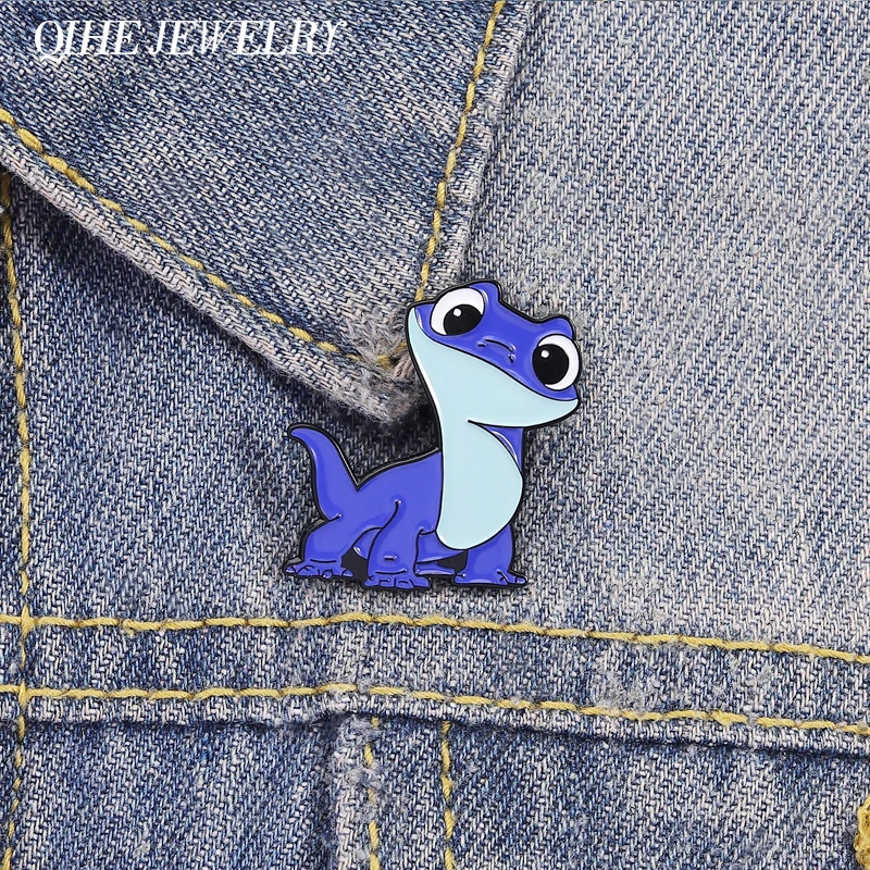 Cartoon Animation Lizard Fire Elf Brooch Enamel Pins Cute Blue Lizard Brooches Bag Lapel Hat Badge Jewelry Gift for Kids Friends