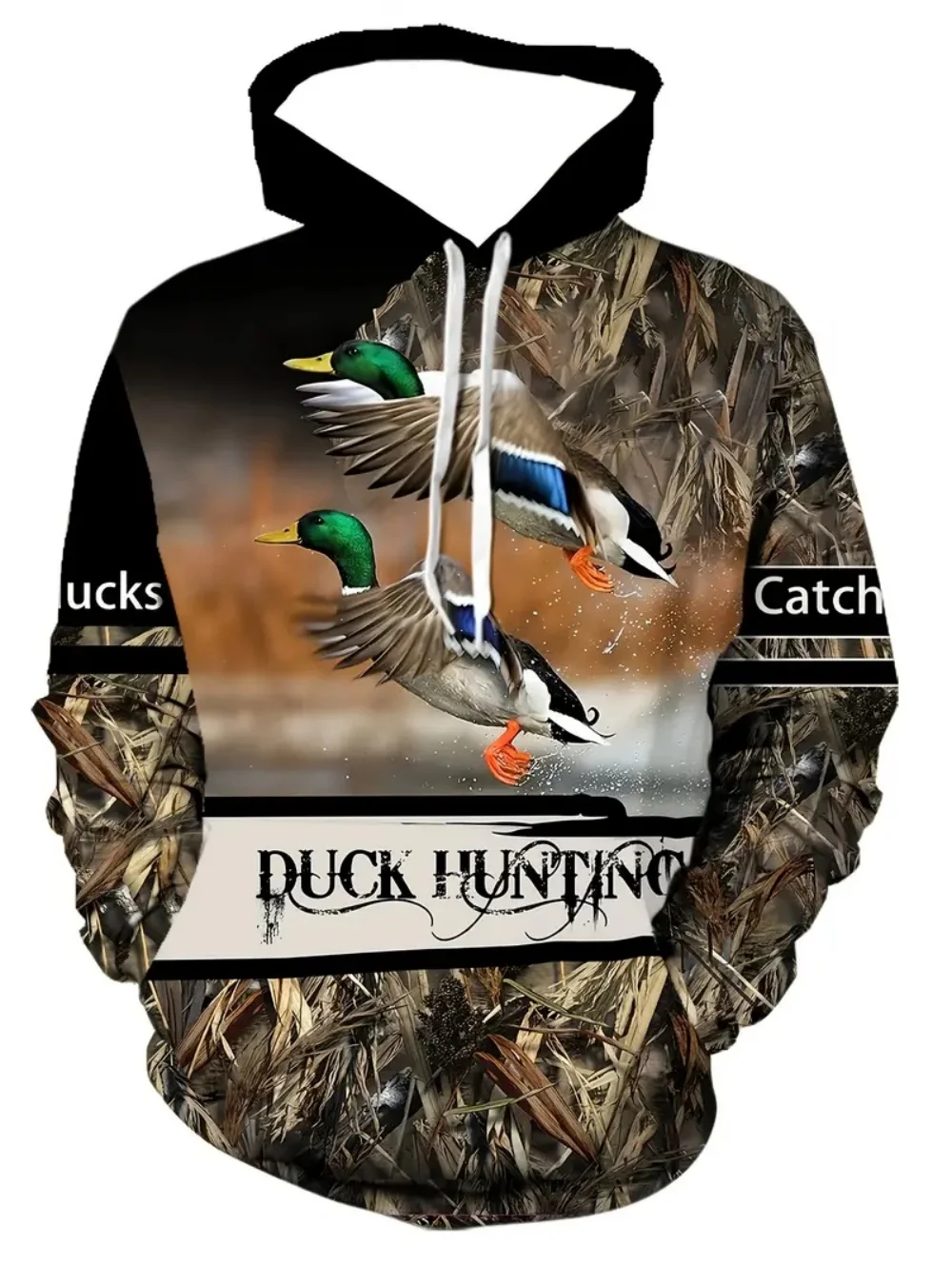 Men's Hoodies Animal Hunting Pattern Autumn Long Sleeve Tops Pullover O-Neck Clothing Outdoor Casual Streetwear Men's Sweatshirt